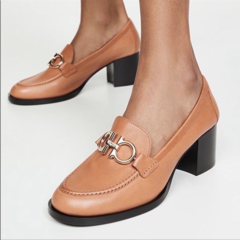 Salvatore Ferragamo Rolo 55mm Leather Horsebit Logo Heeled Loafers